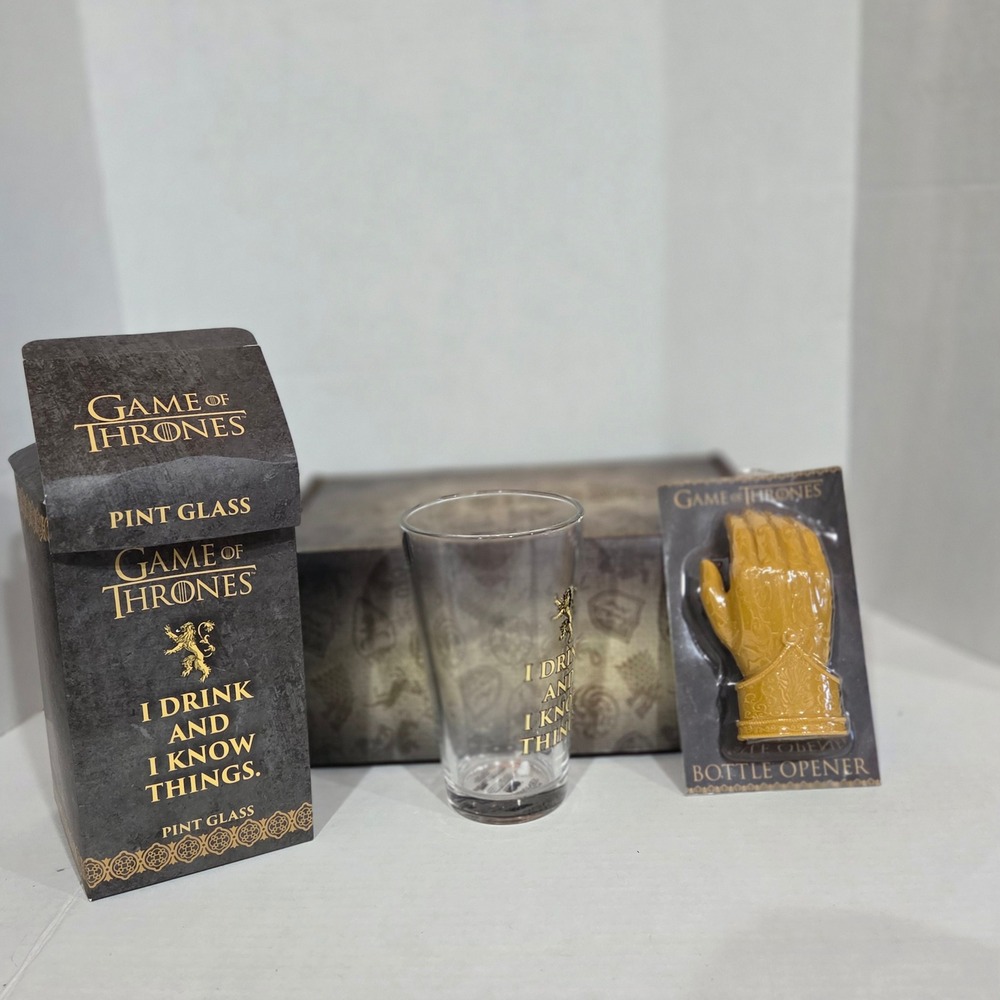 Game of Thrones Pint Glass and Hand of the King bottle  opener  set
